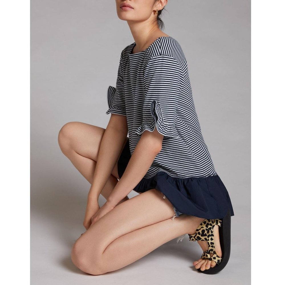 NWOT ✨ Anthropologie Maeve Ruffled Striped Colorblock Peplum Top Blue M